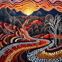 zonsondergang Aboriginal Schilderen