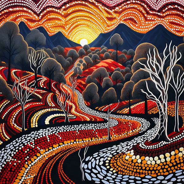 sunset Aboriginal Painting by Virgil Quinn - Decorative Arts