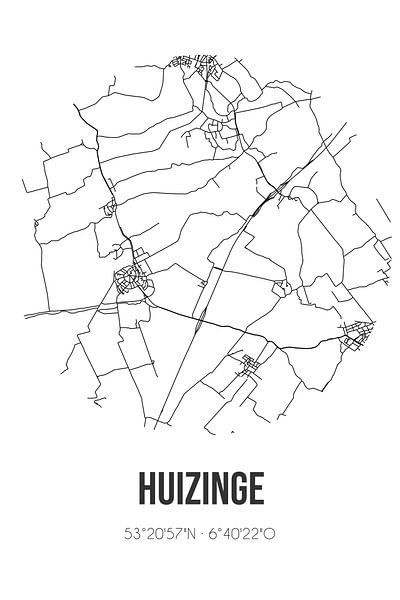 Huizinge (Groningen) | Map | Black and white by Prints of Place