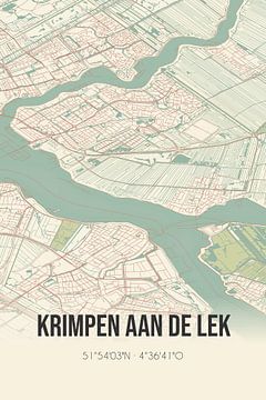 Vintage landkaart van Krimpen aan de Lek (Zuid-Holland) van Rezona