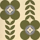 Retro Scandinavisch design geïnspireerd bloemen en bladeren in groen, gebroken wit, grijs van Dina Dankers thumbnail