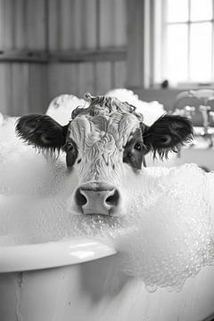 Vache décontractée dans la baignoire - Un tableau de salle de bain original pour vos toilettes sur Felix Brönnimann