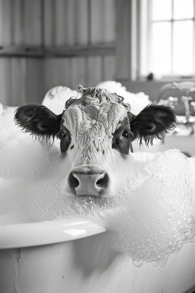Lässige Kuh in der Badewanne - Ein originelles Badezimmerbild für Ihr WC von Poster Art Shop