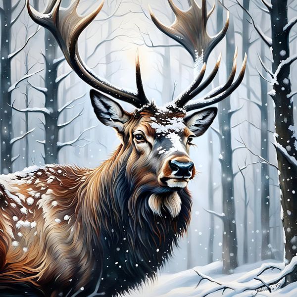 Wilde dieren - Portret van een hert (1) van Johannas Art Creations