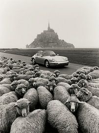 Une Porsche 911 Carrera au Mont-Saint-Michel, avec des moutons sur Frank Daske | Foto & Design