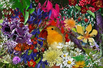 Robin in the garden of wonders by LUDMILA SHUMILOVA