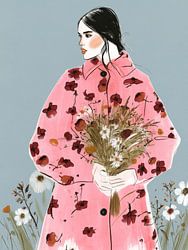 Décoration murale colorée représentant une femme avec des fleurs