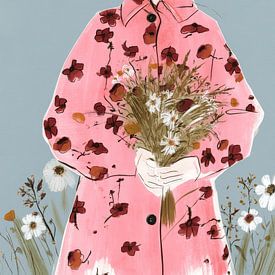 Kleurrijke wanddecoratie vrouw met bloemen van Studio Allee