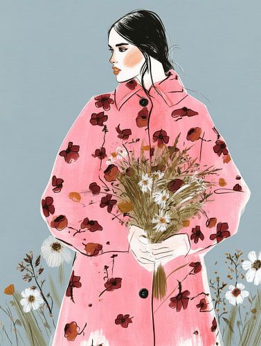 Décoration murale colorée représentant une femme avec des fleurs sur Studio Allee