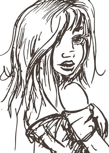 Portret van vrouw - uit serie van 3 - inkt tekening