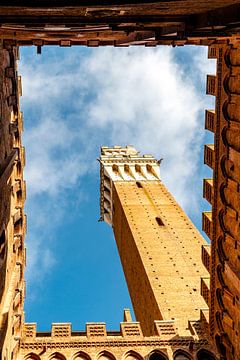 Binnenplaats en klokkentoren van Palazzo Pubblico, het Gotische stadhuis van Siena, Toscane, Italie, van WorldWidePhotoWeb