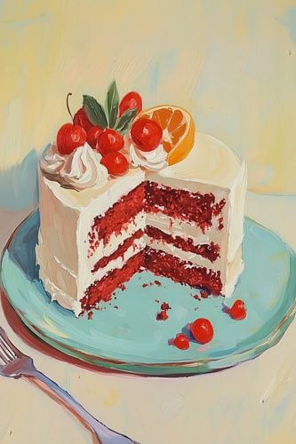 Red Velvet Cake met Vers Fruit Toppings