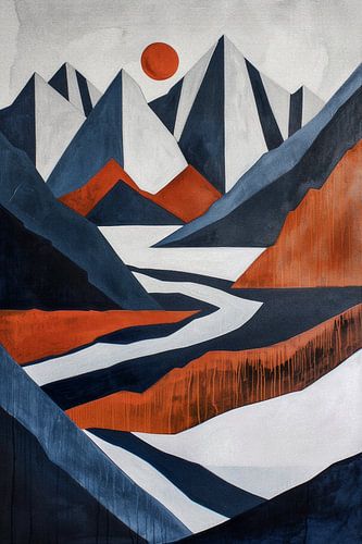 Abstract Mountain Landscape in Cool and Warm Shades