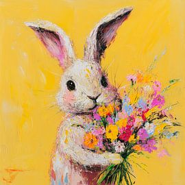 Funny bunny with bouquet of flowers by Poster Art Shop