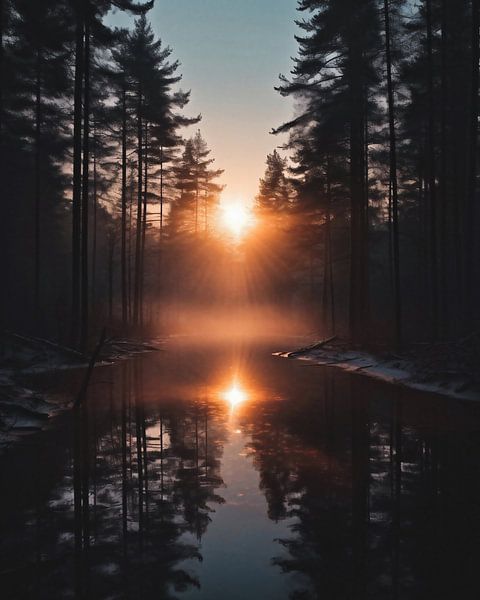 Zonsopgang in het bos van fernlichtsicht