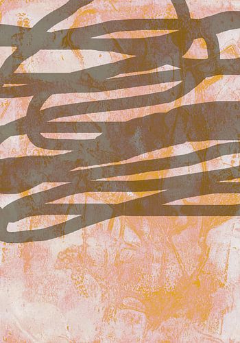 Art abstrait en orange, rose et taupe.
