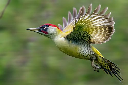 Groene specht (Picus viridis) in vlucht