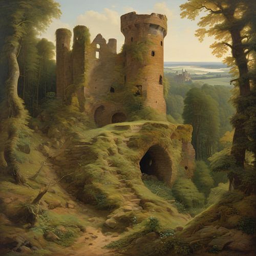 An old castle ruin with an escape tunnel in the woods
