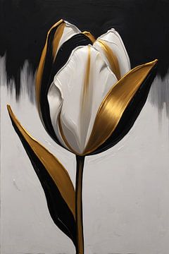 Accents dorés sur une tulipe monochrome sur De Muurdecoratie