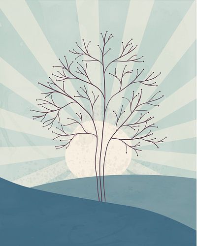 Abstract landschap in blaue en witte winter-kleuren