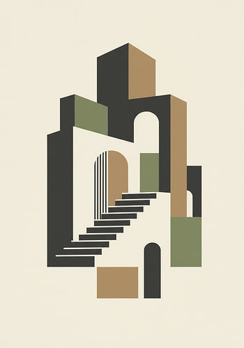Minimalist Architectural Geometric Abstract with Staircase
