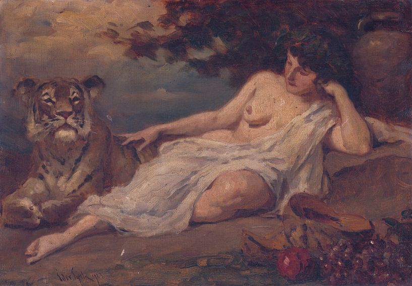 Július Éder, Vrouwelijk naakt met tijger, 1923 van Atelier Liesjes