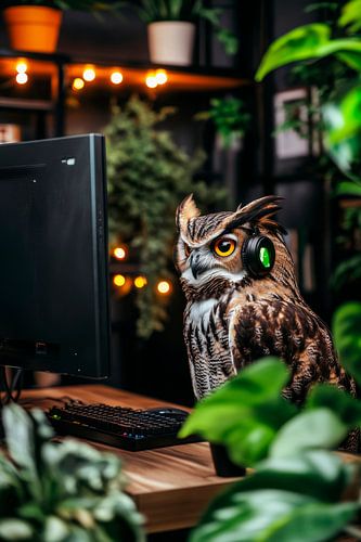 De slimme uil op de computer