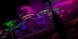 Neon Rotation – A carousel-like movement amidst the flow of night-time colours by Mixed media vector arts