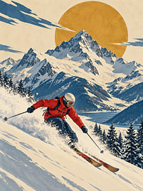 Vintage Alpine Skiing Poster - Retro Winter Adventure by MARTINA KUSUMA DEWI
