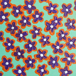 Bloemen retro paars oranje mintgroen