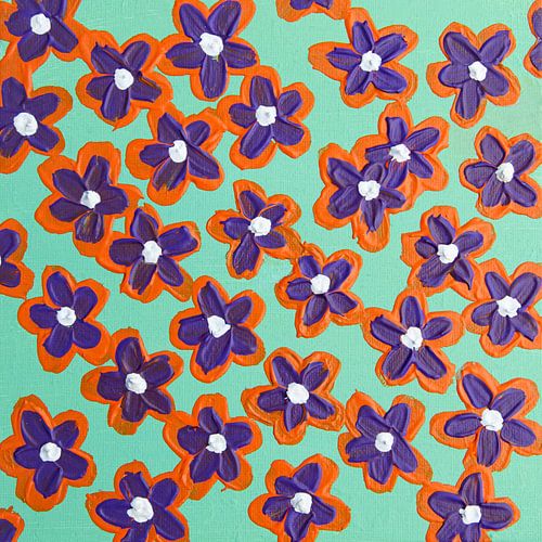 Fleurs rétro violet orange menthe vert