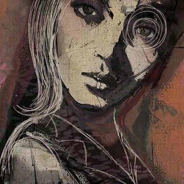 Eyes of Wonder | Women's portrait - Expressive, urban portrait painting in Terracotta / Eggplant