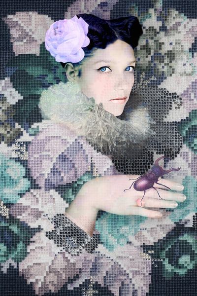 Luca, gräuliche Lila- und Grüntöne, zartes Rosa, Anthrazit und Schwarz (4er-Serie) von Blikstjinder by Betty J