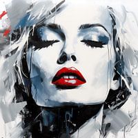 Blonde woman with red lips