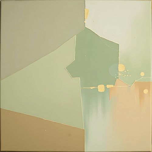 Tussen Stilte en Goud – Japandi abstract kunstwerk in wabi-sabi stijl