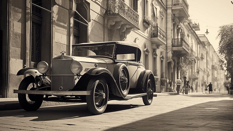 Voiture ancienne dans une rue italienne, monochrome sépia par Animaflora PicsStock