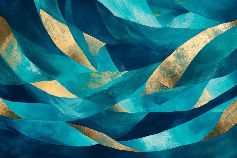 Abstrakte Wellen in Blau und Gold von Poster Art Shop