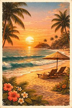 Sunset Beach Landscape Wall Art