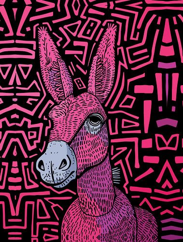 Neon Tribal Ezel - Gedurfde en Psychedelische Muurkunst