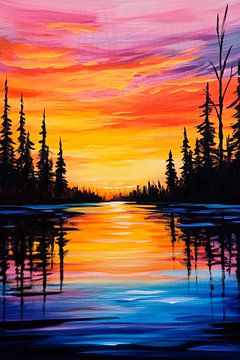 Zonsondergang weerspiegeld in het water van Poster Art Shop