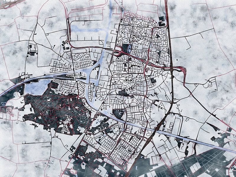Map of Oosterhout with the style 'White Winter' by Maporia