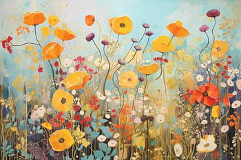 Champ de fleurs avec coquelicots