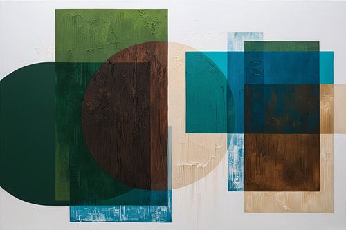 Overlappende geometrische vormen schilderij.