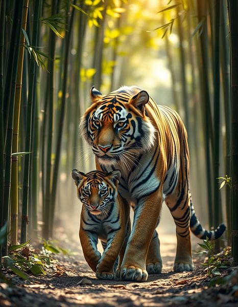 Tiger Mother and Cub in the Bamboo Forest by NA!NI