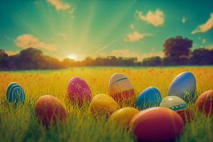 bunte Eier im Gras, Illustration