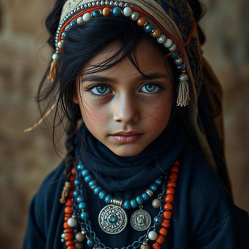 Une jeune fille berbère portant des vêtements traditionnels.
