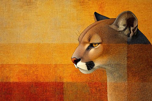 Peinture Cougar | Cougar abstrait avec couleurs chaudes