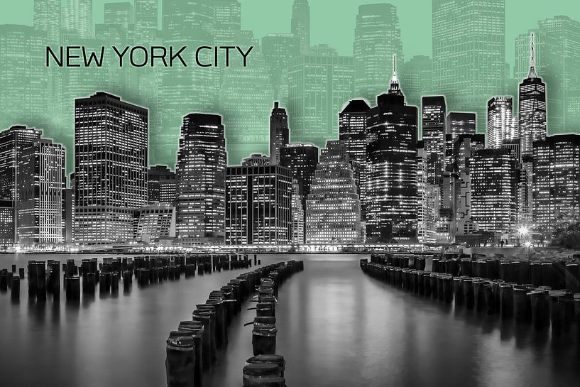 MANHATTAN Skyline | Graphic Art | green by Melanie Viola