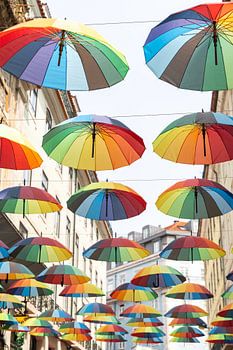 Rainbow umbrella in Lisbon