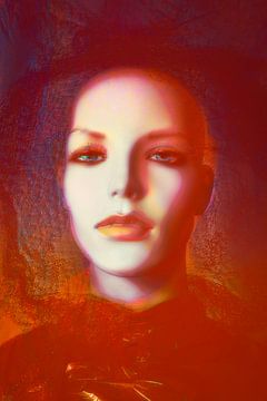 Modern portret in rood van Marijke de Leeuw - Gabriëlse